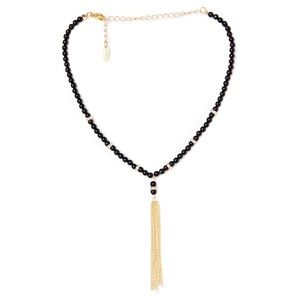 Ettika Onyx and Gold Tone Tassel Choker Necklace